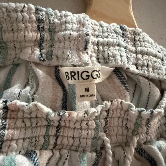 Briggs Womens Medium Striped Smocked Waist Linen Blend Shorts Teal Pink White - Picture 3 of 3